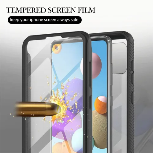 Vista 3 de IVY Funda resistente para Galaxy A21s 3in1 Heavy Armor con protector de pantalla incorporado para Samsung Galaxy A21s Case - Negro