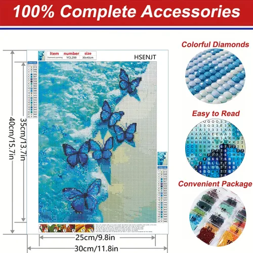 Vista 2 de Kits de Pintura de Diamante de Mariposa HSENJT para Adultos, Kits de Arte de Diamante 5D de Playa DIY, Pintura de Diamante DIY para Decoración