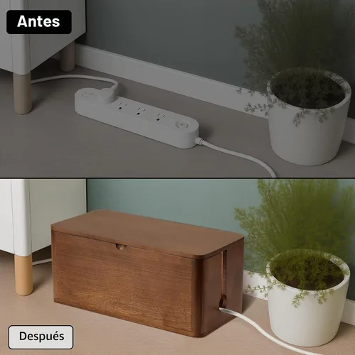 Vista 7 de ZhiYo Caja de gestión de cables de madera, caja organizadora de cables Marrón