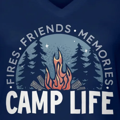 Vista 3 de Camp Life Fire - Camiseta con cuello en V para mujer, diseño de noche estrellada