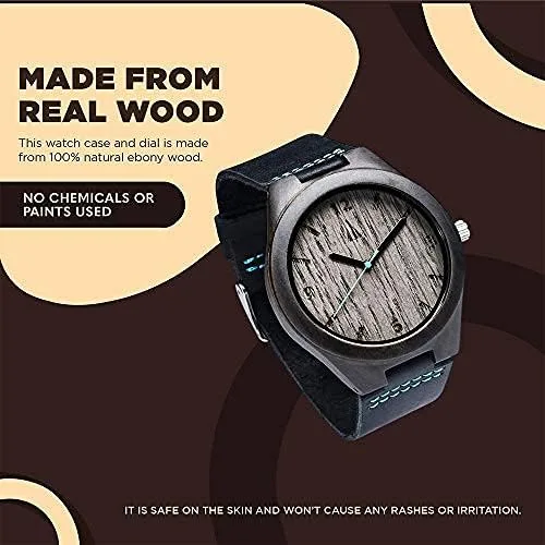 Vista 6 de Treehut - Reloj de pulsera analógico para hombres, de madera con correa de piel auténtica, estilo elegante.