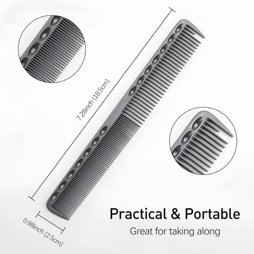 Vista 3 de Juego de 3 peines de peluquería de fibra de carbono, peine de corte fino para hombres y mujeres, resistente al calor, negro, gris, blanco