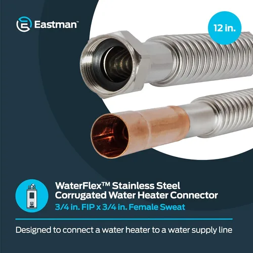 Vista 2 de Eastman Conector de calentador de agua WaterFlex de 12 pulgadas, 3/4 pulgadas FIP x 3/4 pulgadas de sudor femenino, línea de suministro