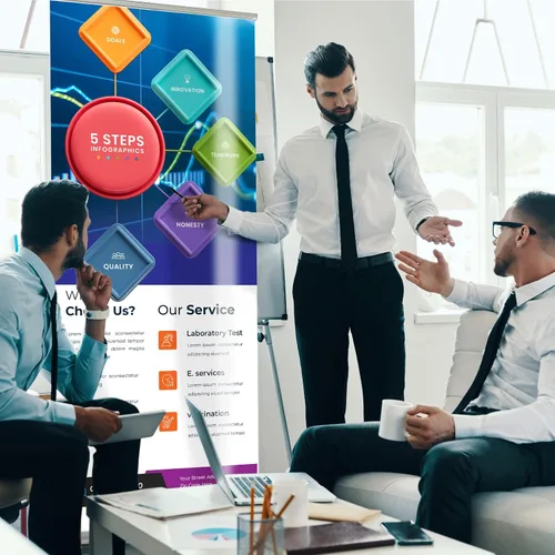 Vista 6 de Soporte de banner retráctil personalizado, 33 x 81 pulgadas, listo para 24 horas, pancartas y letreros personalizados portátiles para negocios