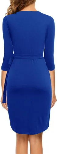 Vista 2 de Berydress - Vestido clásico para mujer con manga 34, cuello en V, cruzado simulado, informal, para fiestas y trabajo, negro