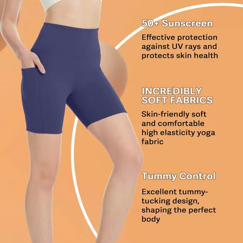 Vista 3 de KOWTIGER Pantalones cortos de yoga para mujer, cintura alta, con bolsillos, elásticos, para ciclismo, correr, deporte, entrenamiento, gimnasio