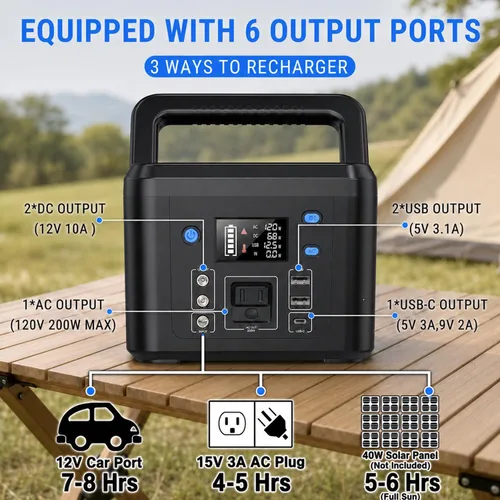 Vista 6 de 200W Portable Power Station, 192Wh LiFePO4 Solar Generator for Camping Black