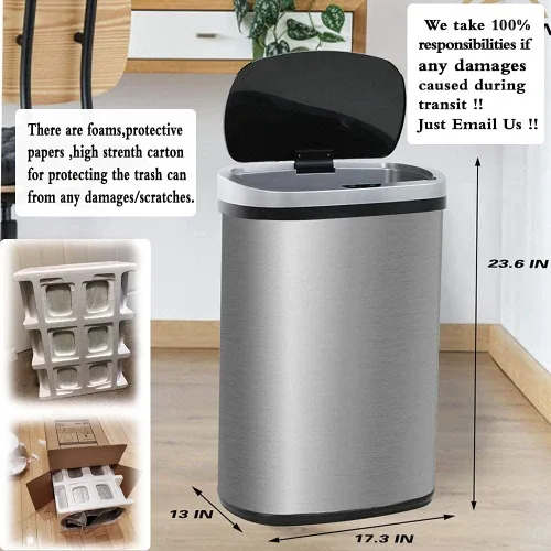 Vista 2 de Bote de basura de 13 galones con tapa, botes de basura automáticos para cocina, 50 L, con sensor de movimiento, cubo de basura de acero inoxidable