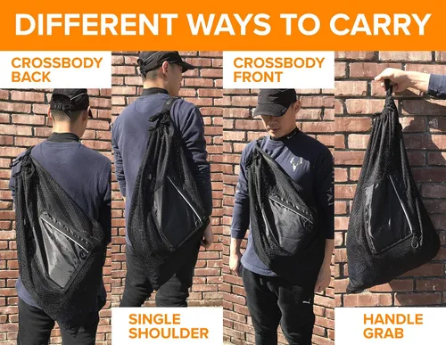 Vista 6 de Fitdom Bolsa grande de malla con cordón para nadar. Lo mejor para natación, gimnasio y playa