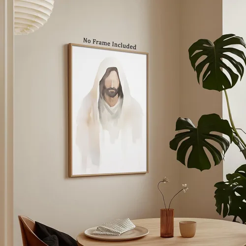 Vista 6 de Arte de pared de acuarela de Jesús, pintura en lienzo cristiano, imágenes de las Escrituras, decoración de pared, póster con versículos bíblicos