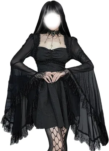 Vista 8 de Gothic Lolita Dresses for Women Flare Sleeve Velvet Grunge Dress Off Shoulder Vintage Aesthetic Harajuku Elegant Dresses