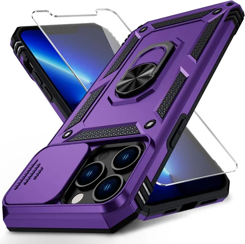 Vista 12 de Vinve para iPhone 13 Pro Max Funda con cubierta deslizante para lente, protector de pantalla HD, protección contra caídas de grado militar, soporte