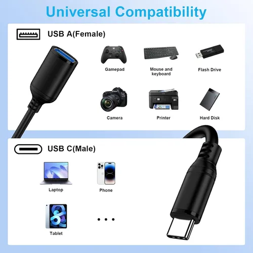 Vista 5 de Adaptador USB C a USB 3.0, transferencia de datos de alta velocidad de 5 Gbps, adaptador USB C Android macho a USB hembra OTG On The Go Dongle Cable