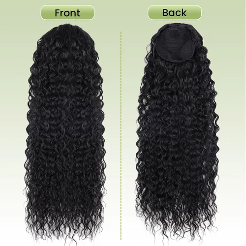 Vista 5 de Extensión de cabello rizado de 24 pulgadas, color negro, sintético, con clip instantáneo, con cordón, extensiones de cabello largo para cola de #1B