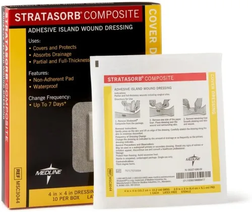 Vista 2 de Medline Stratasorb - Apósitos adhesivos impermeables para heridas, 4 x 4 pulgadas, caja de 10
