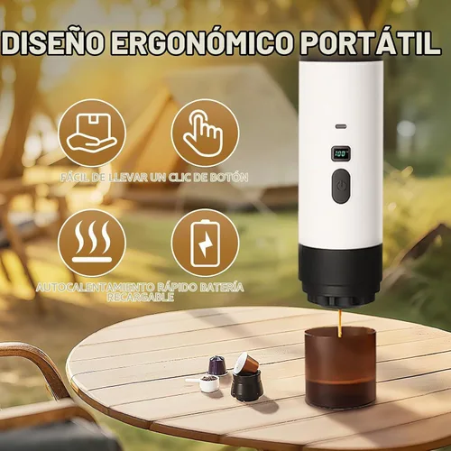 Vista 2 de Cafetera portátil de café expreso con batería de 7800 mAh y pantalla digital, cafetera de viaje autocalentable para campamento, automóvil