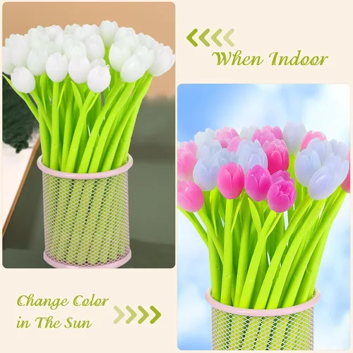 Vista 4 de Teling 100 bolígrafos de flores que cambian de color, bolígrafos coloridos a granel, tinta de gel creativa para oficina, regalos de niñas, regalos