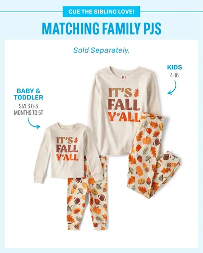 Vista 3 de The Children's Place Conjunto de pijama de cosecha de otoño, algodón