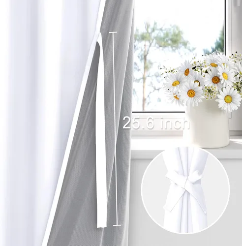 Vista 3 de XWZO Cortinas Opacas 100% Blancas - Cortinas de Bloqueo Total de Calor y Luz con Forro Negro para Dormitorio/Cuarto de Lavado, Paneles de Ventana