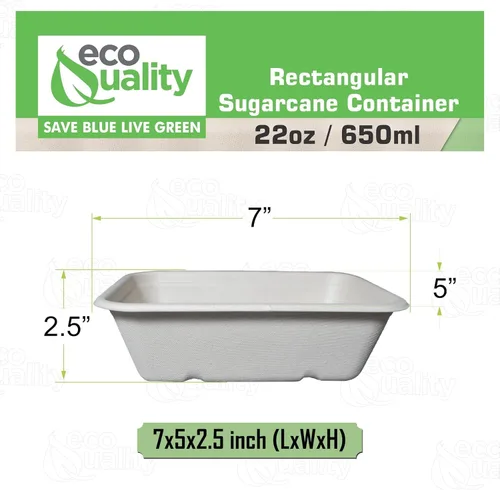 Vista 3 de EcoQuality Cuencos desechables de 22 onzas – Cuencos rectangulares compostables de fibra de caña de azúcar, biodegradables, ecológicos, oblongos