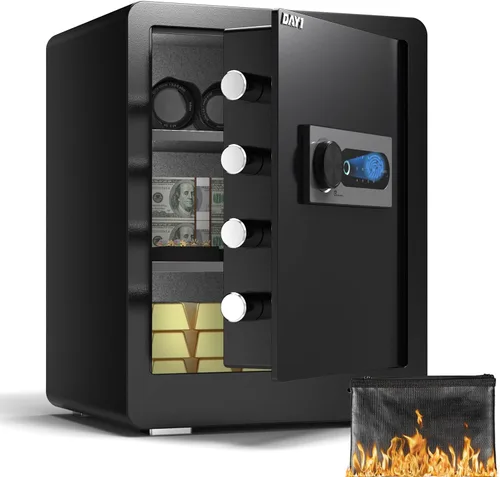 Vista 10 de DAYI Caja de seguridad biométrica de huellas dactilares, caja fuerte para el hogar de 0.8 pies cúbicos con bolsa ignífuga, panel táctil digital