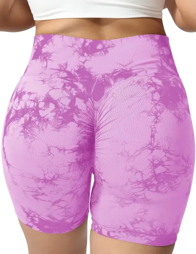 Vista 3 de VOYJOY Pantalones cortos de ciclismo de cintura alta para mujer, sin costuras, con contorno de sonrisa, para entrenamiento, yoga, con levantamiento