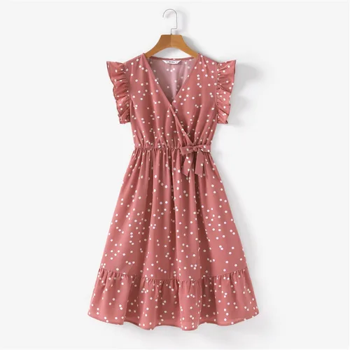 Vista 3 de PATPAT Vestidos de mamá y yo a juego, trajes familiares a juego con lunares y manga volada para madre e hija