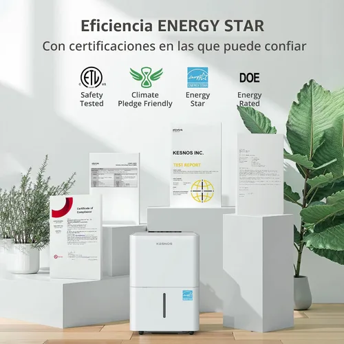 Vista 3 de Kesnos Deshumidificador Energy Star 2025 de 30 pintas para espacios de hasta 2500 pies cuadrados, deshumidificador silencioso para el hogar