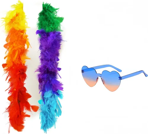 Vista 21 de Boa de plumas con lentes de sol sin montura de corazón, boa de plumas de 4 pies para despedida de soltero, Halloween, accesorio de disfraz