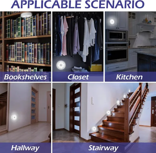 Vista 7 de Hortsun Luces LED recargables con sensor de movimiento, 16 unidades, USB, luces de noche inteligentes para escaleras, clósets, para interiores