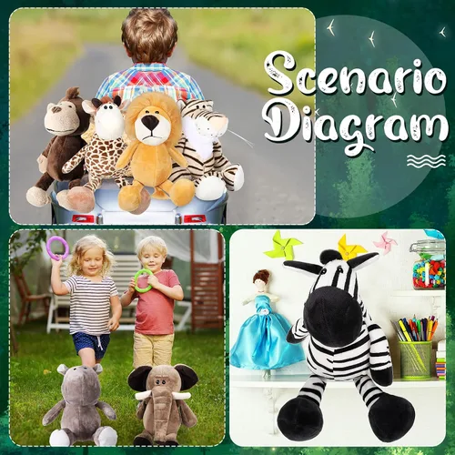 Vista 6 de HyDren 20 Piezas Animales de Peluche de Safari - 11.8'' Animales Salvajes de la Selva de Peluche Lindos Elefante, Jirafa, León, Tigre, Mono Animales