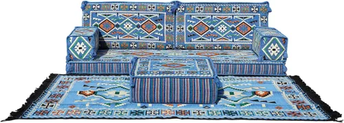 Vista 45 de arabicsofa Sofá Tradicional Árabe para Piso – Juego de Cojines Modulares para Sala de Estar Azul