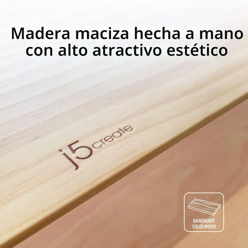 Vista 4 de j5create Soporte de monitor de madera con estación de acoplamiento USB tipo