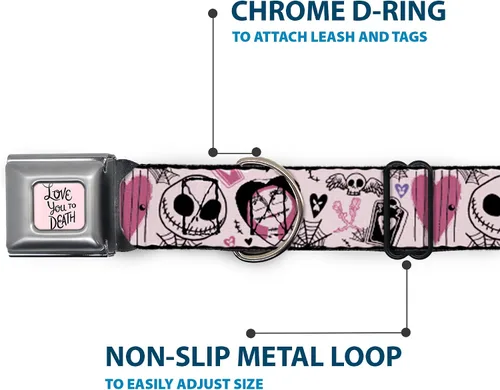 Vista 5 de Collar para mascotas de Disney, collar de perro, hebilla de cinturón de seguridad de metal, The Nightmare Before Christmas Jack and Sally Doodles