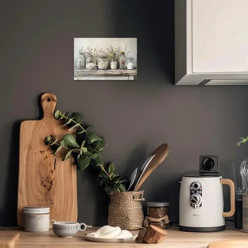 Vista 4 de SWQYLB Arte de pared de granja campestre para cocina, cuadros de especias, tarro de albañil, pintura culinaria, lienzo culinario, impresiones
