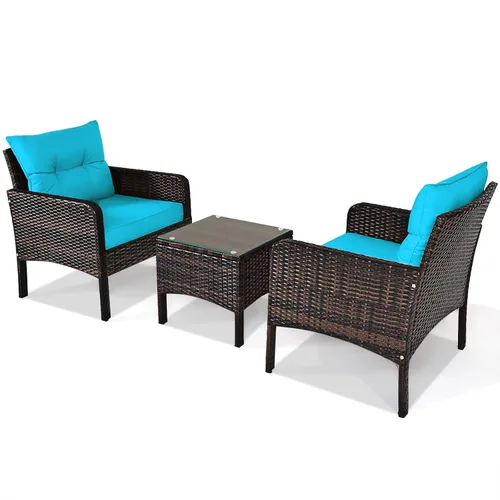 Vista 7 de KOTEK - Juego de muebles de patio de 3 piezas con cojines, turquesa