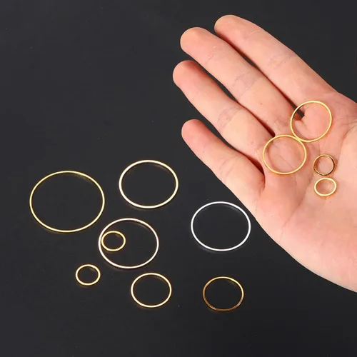 Vista 4 de uxcell Anillos de enlace redondos de bisel de círculo hueco de latón, conectores de joyería para pendientes, collares, fabricación de joyas