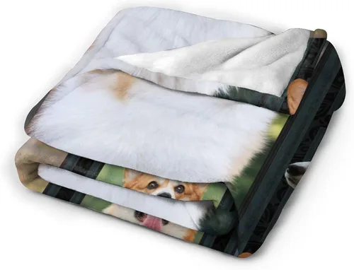 Vista 3 de Little Cute Corgi Dog Art - Manta suave de franela para diferentes personas y estaciones, adecuada para cama, sofá, camping, cine o viajes