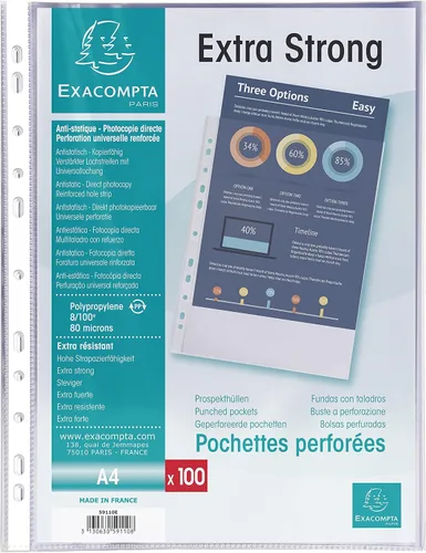 Vista 2 de Exacompta - Ref 5111E - Bolsillos perforados de polipropileno (paquete de 100) - Adecuado para documentos A4, polipropileno de efecto granulado