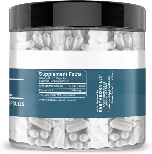 Vista 2 de Earthborn Elements Inositol 200 cápsulas, puro y sin diluir, sin aditivos