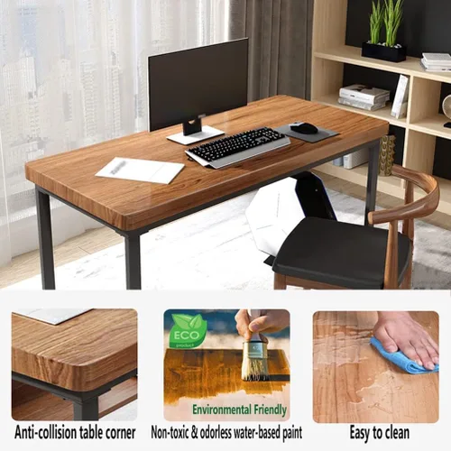 Vista 7 de Mesa de juego moderna y simple de madera maciza para computadora con soporte de metal en forma de U y panel de pino de 2.0 in, fácil de montar