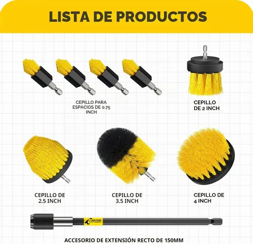 Vista 5 de Holikme - Juego de 9 accesorios para cepillos de taladro, kit de limpieza eléctrica 8 Nylon Scrub Brushes,1 Extend Long Attachment, Tile, Tub