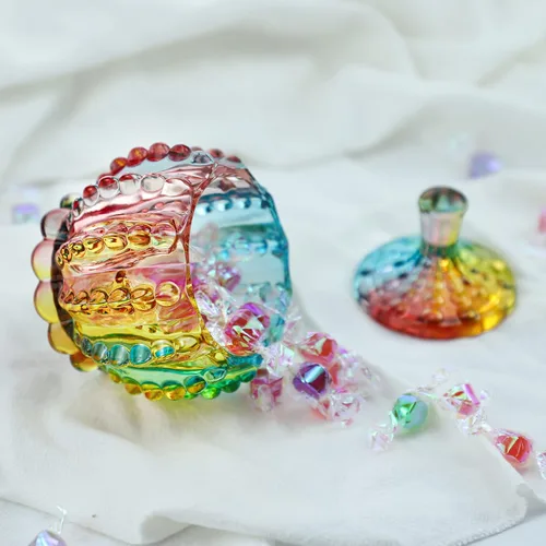 Vista 6 de SOCOSY Tarro de boticario de vidrio transparente en relieve con tapa, Tarro de dulces Tarro de buffet de dulces de boda Caja de joyería de cristal