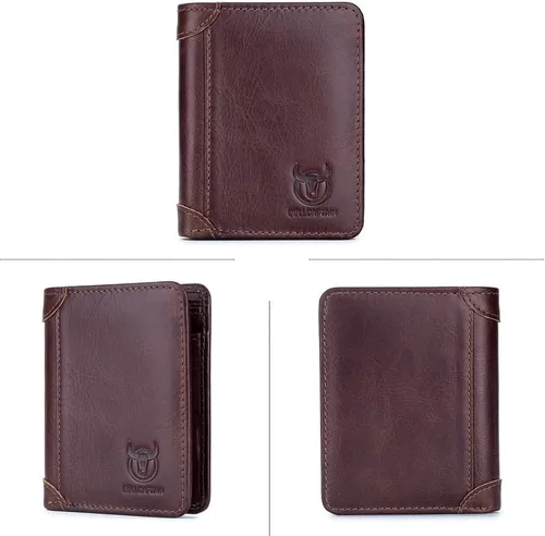 Vista 2 de BULLCAPTAIN 2 ID Windows Slim Mens carteras RFID bloqueo cuero genuino cartera QB031