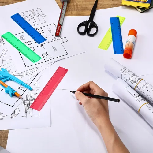 Vista 4 de Zonon 500 reglas rectas flexibles de plástico a granel con pulgadas y centímetros, regalo para el primer día de escuela, suministros de oficina
