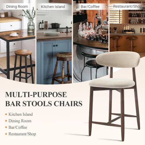 Vista 5 de COLAMY Taburetes de bar con respaldo, taburetes de bar de altura de mostrador, taburetes tapizados con patas de madera para cocina, isla de comedor