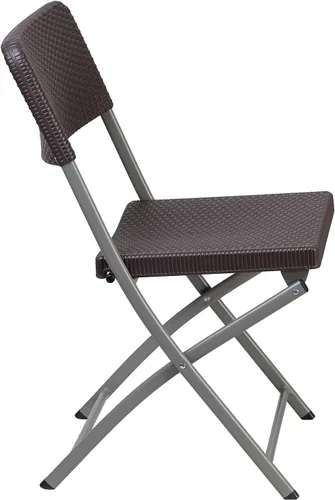 Vista 8 de Flash Furniture HERCULES Series - Silla plegable de plástico de ratán marrón con marco gris