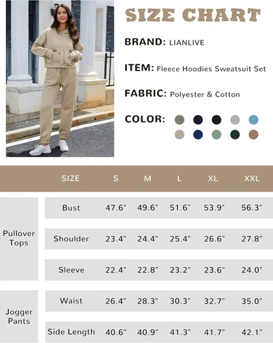 Vista 2 de Lianlive Conjunto de sudadera con capucha de forro polar para mujer, conjunto de dos piezas, sudaderas y pantalones deportivos