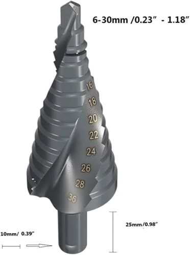Vista 2 de 6-30mm/0.23"-1.18" HSS Nitrógeno recubierto de nitrógeno broca de cono espiral Brocas Conjunto utilizado para cortar agujeros