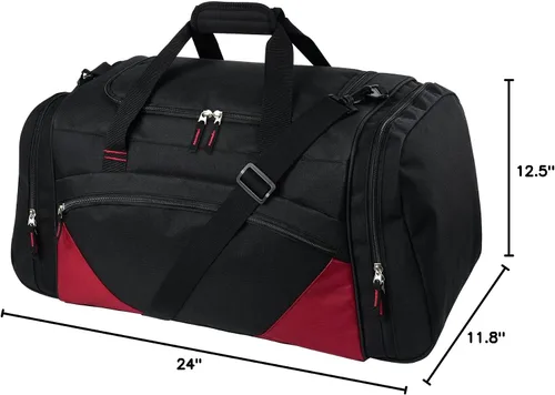 Vista 8 de Bolsa de gimnasio para hombre, 21 pulgadas, grande, para viajes y deportes, negro rojo, Bolsa de gimnasio para hombre